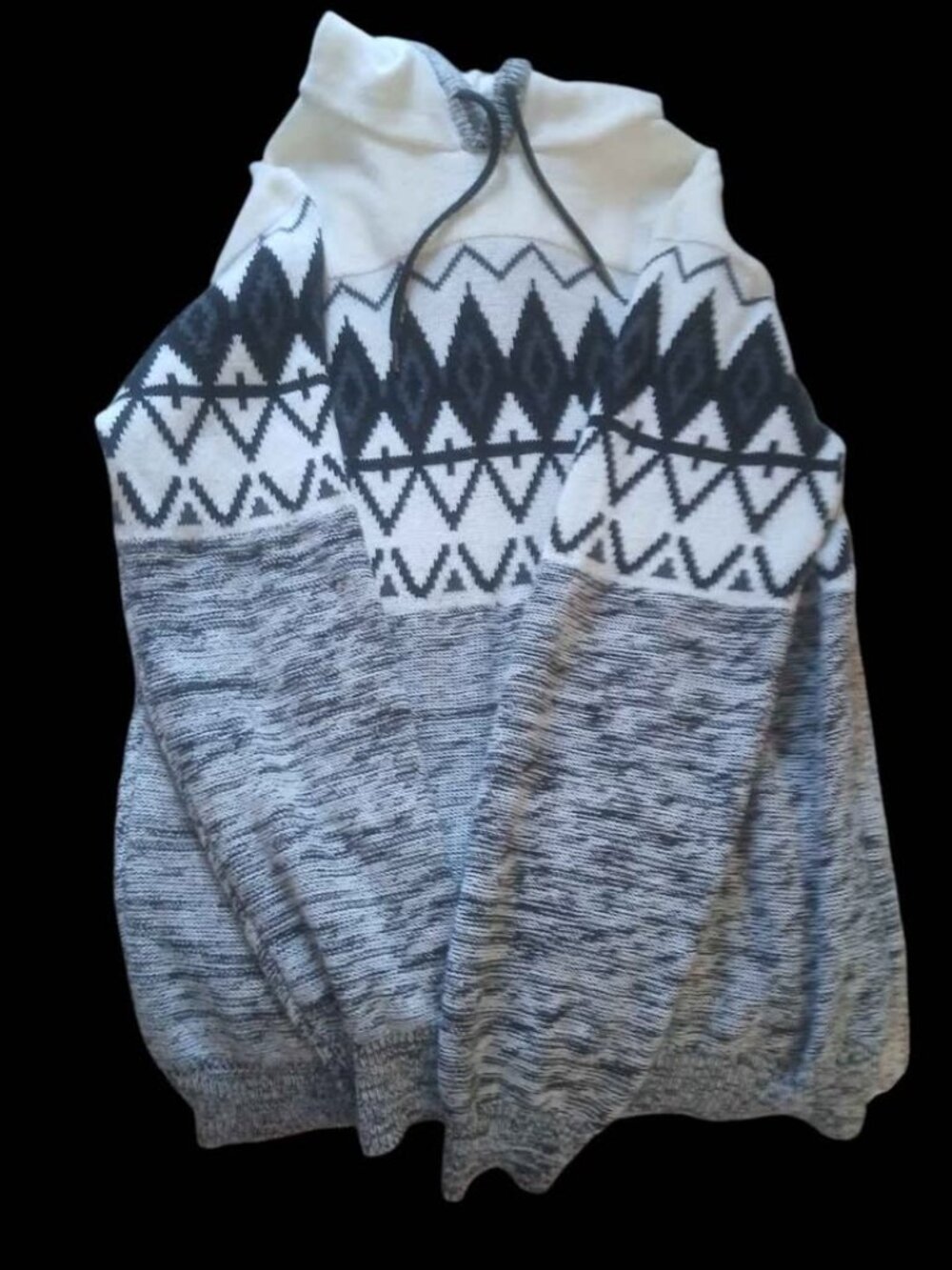 White Grey Black Geometric Pattern Hoodie Sweater
